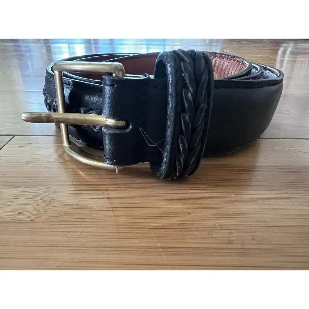 Coach 5913 Black Braided 100% Full Grain Genuine Leather Belt Brass Buckle 34